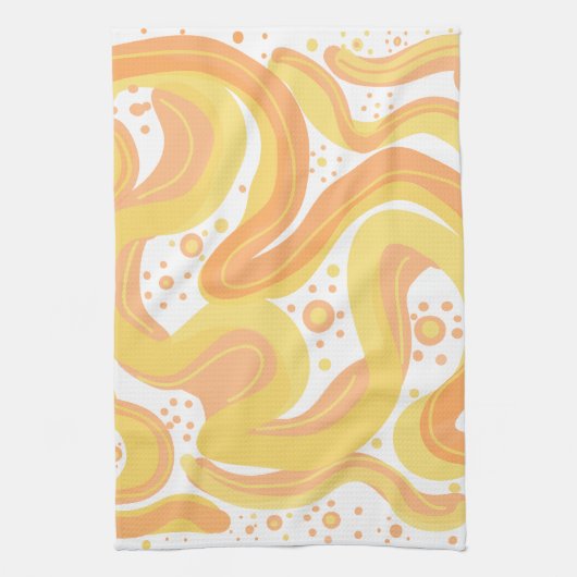 Oranje en gele wervelingen met Stippen Theedoek (Verticaal)