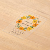Oranje en Gele Wilde Bloemen Krans Bruiloft Acryl Uitnodigingen (Laagn)