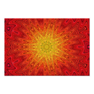 Oranje en gele zon/ster/hart Mandala Foto Afdruk