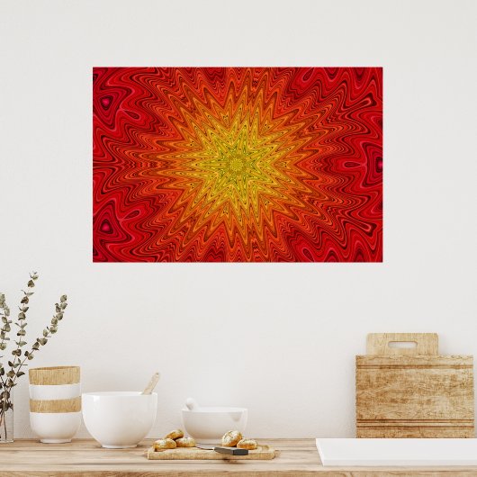 Oranje en gele zon/ster/hart Mandala Poster (Keuken)