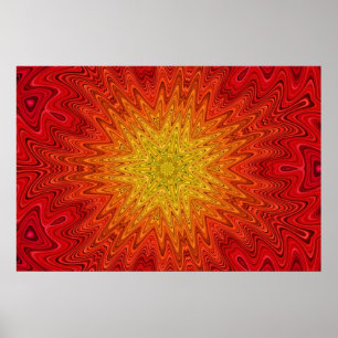 Oranje en gele zon/ster/hart Mandala Poster