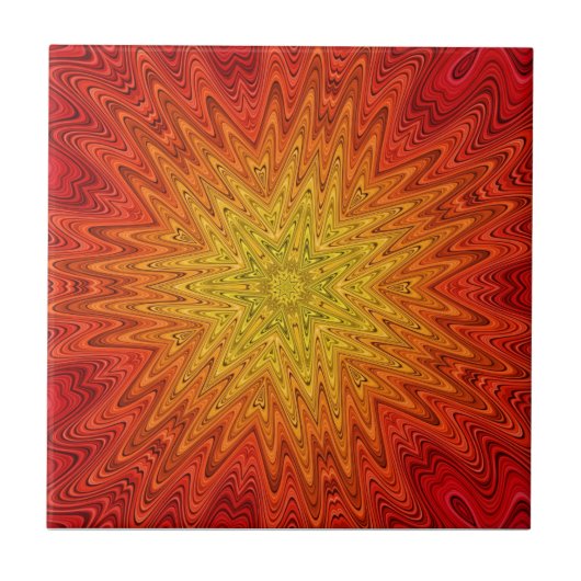 Oranje en gele zon/ster/hart Mandala Tegeltje (Voorkant)
