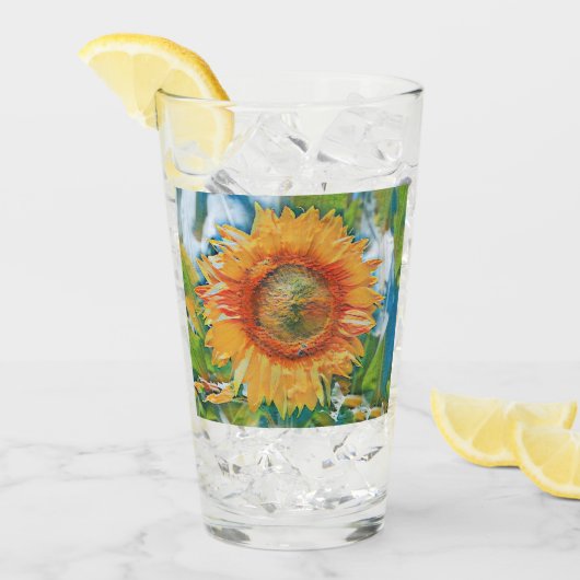 Oranje en gele zonnebloem Glasbeker Glas (Voorkant ijs)