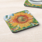 Oranje en gele zonnebloem onderzetter van harde ku (Linkerzijde)