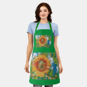 Oranje en gele zonnebloem schort (Gedragen)
