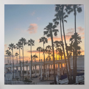 Oranje en Gele Zonsondergang Oceanside Californië Poster