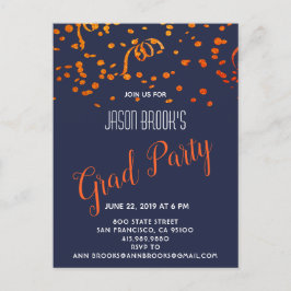 Oranje en gouden Confetti op zwart Aankondigingskaart