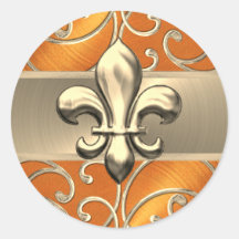 Oranje en Gouden Filigraan Krullen Fleur de Lis