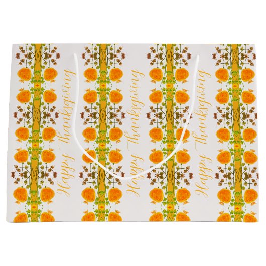 Oranje en gouden Gelukkig Thanksgiving Groot Cadeauzakje (Voorkant)