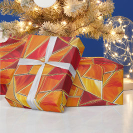 Oranje en gouden glas-in-lood mozaïekpatroon cadeaupapier