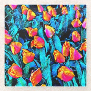 Oranje en gouden kunstTulpen Glazen Onderzetter