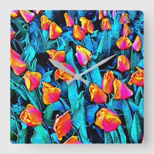 Oranje en gouden kunstTulpen Vierkante Klok