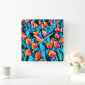 Oranje en gouden kunstTulpen Vierkante Klok (Huis)