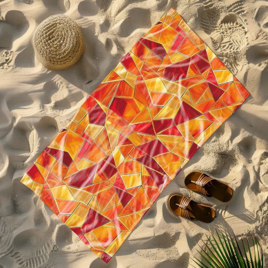 Oranje en gouden mozaïekpatroon van gebrandschilde strandlaken