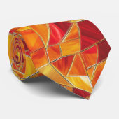 Oranje en gouden mozaïekpatroon van glas in lood stropdas (Opgerold)