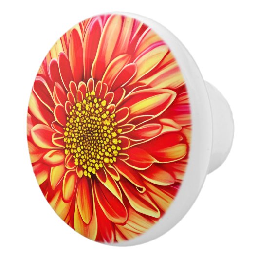 Oranje en goudgele asterbloem keramische knop (Rechts)