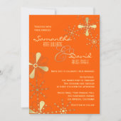 Oranje en goudkleurig, geïnspireerd huwelijk kaart (Voorkant)