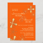 Oranje en goudkleurig, geïnspireerd huwelijk kaart (Voorkant / Achterkant)