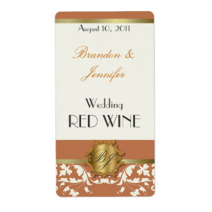Oranje en goudmonogram Wedding Mini Wine Labels