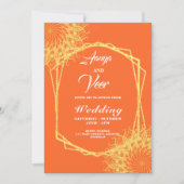oranje en goudpacock Indian Wedding Invitation Kaart (Voorkant)