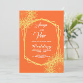 oranje en goudpacock Indian Wedding Invitation Kaart (Staand voorkant)