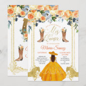 Oranje en goudWesterne Charra Mis Quince Invitati Kaart (Voorkant / Achterkant)