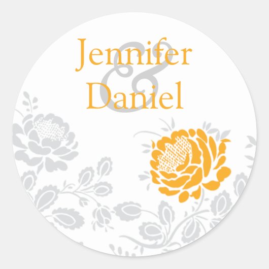 Oranje en grijs Damask Envelope Seal Ronde Sticker (Voorkant)