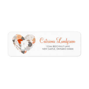 Oranje en grijs Floral Heart Weddenschap Etiket
