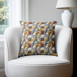 Oranje en Grijs Patchwork Hondenpatroon Kussen