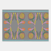 Oranje en grijze bloemenkunst en doodles inpakpapier vel (Voorkant 3)