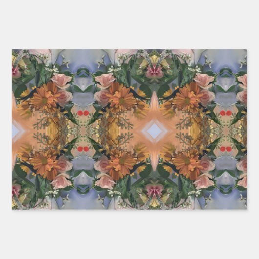 Oranje en grijze bloemenkunst en doodles inpakpapier vel (Voorkant 2)