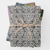 Oranje en grijze bloemenkunst en doodles inpakpapier vel (In situ)