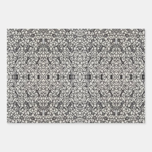 Oranje en grijze bloemenkunst en doodles inpakpapier vel (Voorkant)