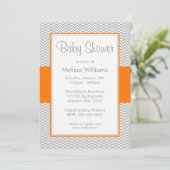 Oranje en grijze Chevron Baby Shower Invitaties Kaart (Staand voorkant)