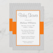 Oranje en grijze Chevron Baby Shower Invitaties Kaart (Voorkant / Achterkant)