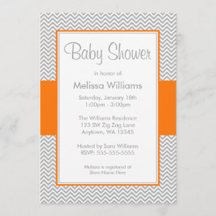 Oranje en grijze Chevron Baby Shower Invitaties Kaart