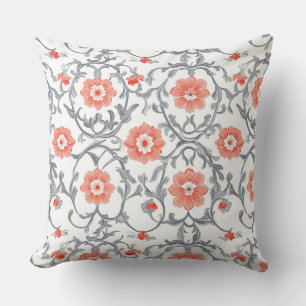 Oranje en Grijze Chinoiserie Bloemen Kussen
