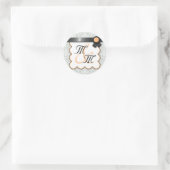 Oranje en grijze Damask dubbelmonogram Stickers (Tas)