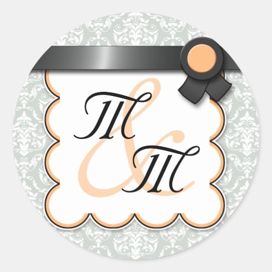 Oranje en grijze Damask dubbelmonogram Stickers (Voorkant)