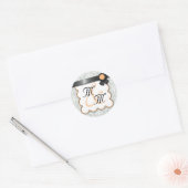 Oranje en grijze Damask dubbelmonogram Stickers (Envelop)