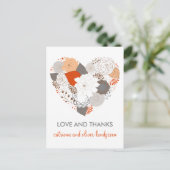 Oranje en grijze hartbloemen Dank je Briefkaart (Staand voorkant)