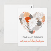 Oranje en grijze hartbloemen Dank je Briefkaart (Voorkant / Achterkant)