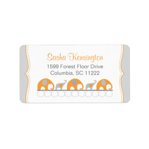 Oranje en grijze olifanten Babymeisje Etiket