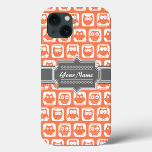 Oranje en Grijze Owl Persoonlijke naam iPhone 13 Hoesje