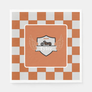 Oranje en grijze vleugels ingecheckt en motorrijwi servet