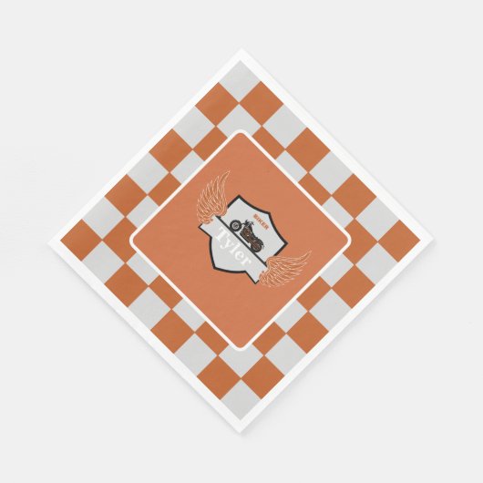 Oranje en grijze vleugels ingecheckt en motorrijwi servet (Hoek)