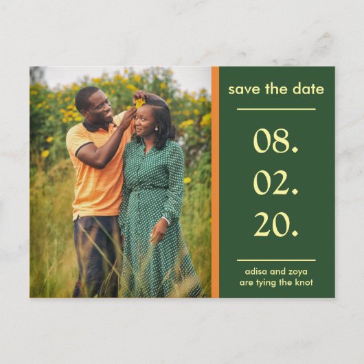 Oranje en groen Afrikaans koppel slaan de datum op Aankondigingskaart (Voorkant)