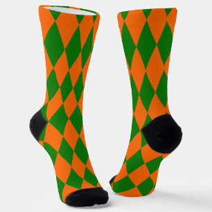 Oranje en groen harlekijn geruit ontwerp sokken