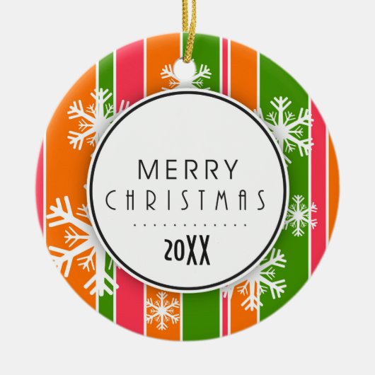 Oranje en groen kerstcadeau keramisch ornament (Voorkant)