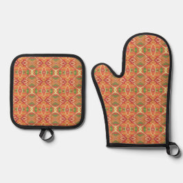 Oranje en groen patroon ovenwant & pannenlap set